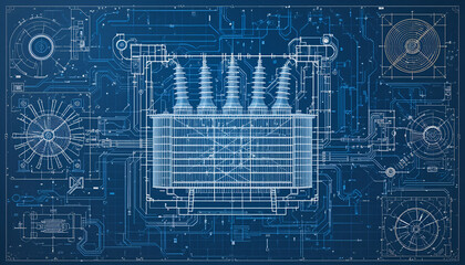 Detailed electrical blueprint showing transformer and circuit board design for energy infrastructure
