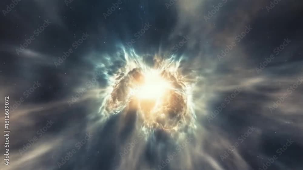 Poster hyperspace jump animation with glowing nebula clouds and light streaks effect
