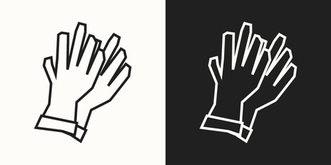 Gloves Icon in Black Line Art and White Line Art Cutout Style