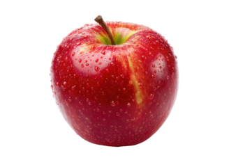 Shiny red apple covered in water droplets on black fruit fresh, Isolated, Png Transparent Background