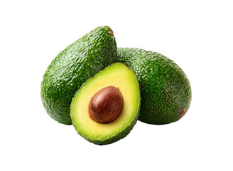 Ripe green avocados with brown pit on black background fruit healthy, Isolated, Png Transparent Background