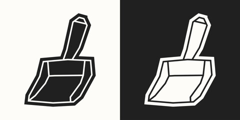 Dustpan Icon in Black Filled and White Filled Cutout Style
