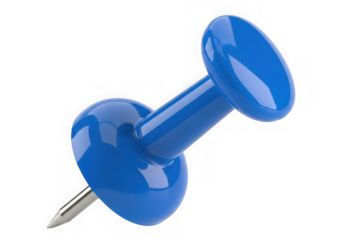 Blue pushpin isolated on transparent background