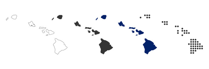 Hawaii map in outline, grey, blue, and dotted style © Budypiasa