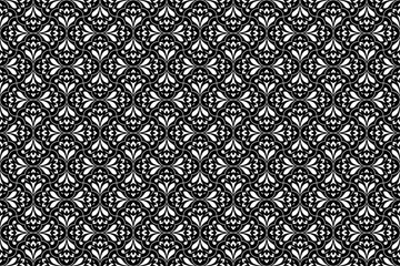 Flower geometric pattern. Seamless vector background. White and black ornament. Ornament for fabric, wallpaper, packaging. Decorative print.