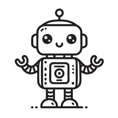cute robot isolated, line art illustration