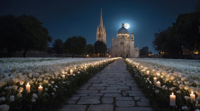 Flower Candle Path Divina Pastora Moonlit  
