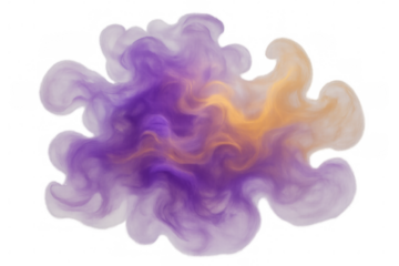 Colorful smoke mixing and swirling, creating abstract shapes on a transparent background, perfect for digital art and graphic design projects