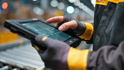 Warehouse Operations with Technology: A worker in a warehouse setting uses a tablet to manage and optimize the logistics, showcasing the modern integration of technology in the industry. - Powered by Adobe