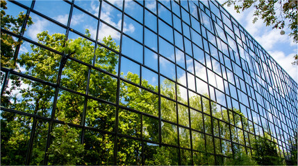 High-Resolution Texture of Green Glass Office Exterior