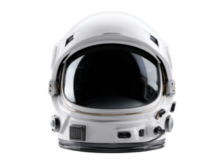 White astronaut helmet with dark visor and gold trim space exploration, Isolated, Png Transparent Background