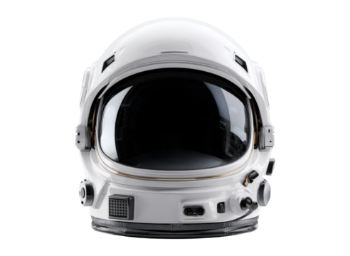White astronaut helmet with dark visor and gold trim space exploration, Isolated, Png Transparent Background