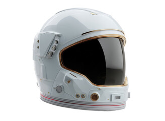 Fototapeta premium White astronaut helmet with gold trim and dark visor image, Isolated, Png Transparent Background