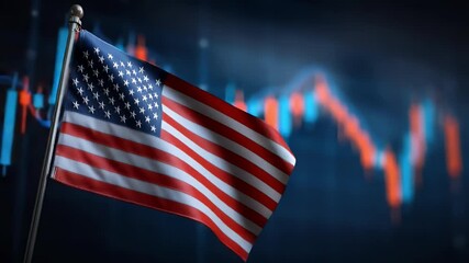 
A stock market graph going Up with an American flag in the background. The stock market is showing levels of activity and business sales, - Powered by Adobe