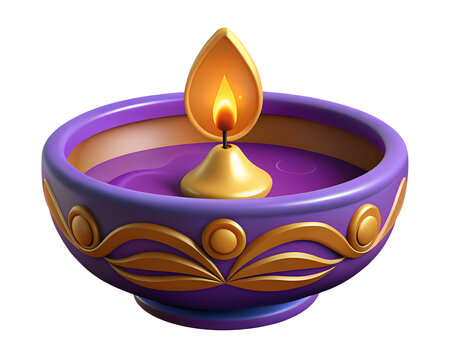 3D Diwali diya with various ornaments in PNG format for Diwali day