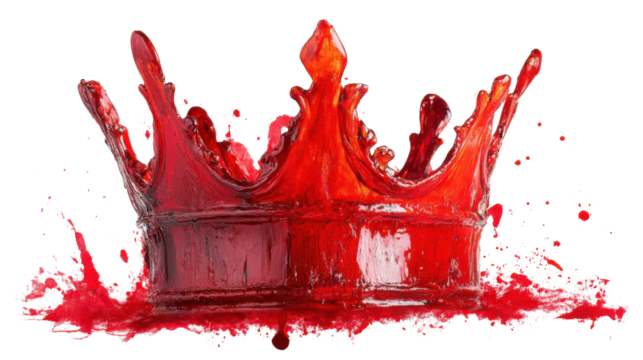 Red spray stain paint royal crown on white background