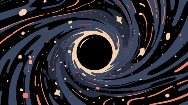 Abstract illustration of a swirling black hole sucking in cosmic energy and dust - Powered by Adobe