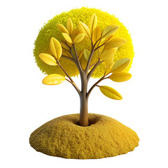 3D Realistic Vibrant Yellow Tree with Intricate Leaf Details on transparent background