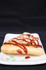 Pizza and cheese Italian food on black background