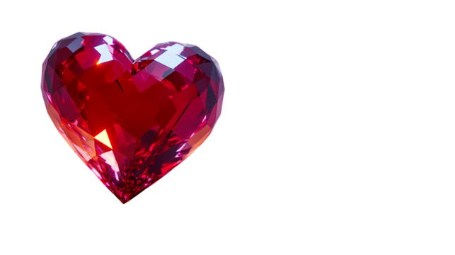 A digitally rendered heart shaped ruby gemstone isolated on white background