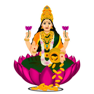 Illustration of Goddess Lakshmi Devi - Lakshmi Pujan - Diwali, Dhanteras Puja, Diwali Puja, Goddess Lakshmi, Lakshmi goddess PNG, Trending Diwali design, Akshaya Tritiya