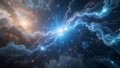 An interstellar idea machine spinning ideas from energy waves and data clouds.
