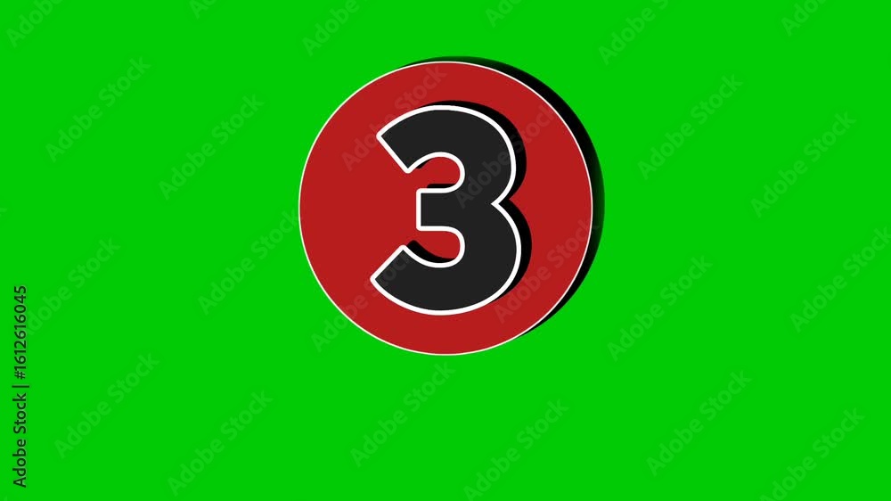 Poster pop up number 3 three animation green screen black color cartoon motion graphic video element.3d num