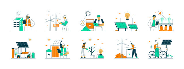 Green energy illustrations set. Flat vector illustrations concept.