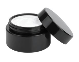 Black Cream Jar Mockup With Open Lid Isolated on Transparent Background