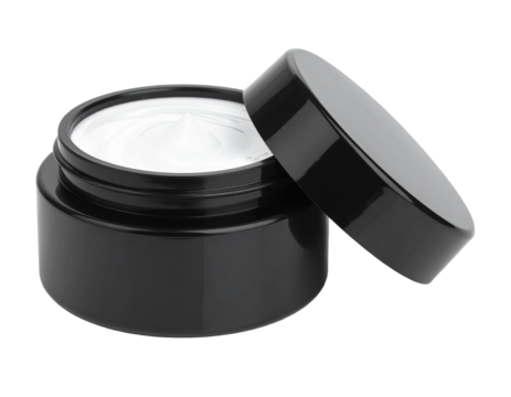 Black Cream Jar Mockup With Open Lid Isolated on Transparent Background
