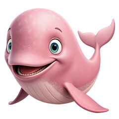 Adorable cartoon pink whale with big blue eyes and a happy smile isolated on transparent background