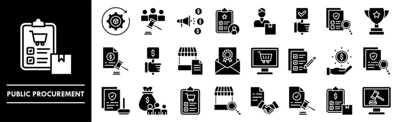 Public Procurement icon collection set. Containing design tender, bidding, contract, supplier, invoice, procurement