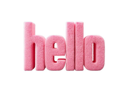 Pink Plush Hello Text on Transparent Background Cute Soft Greeting Design - Powered by Adobe