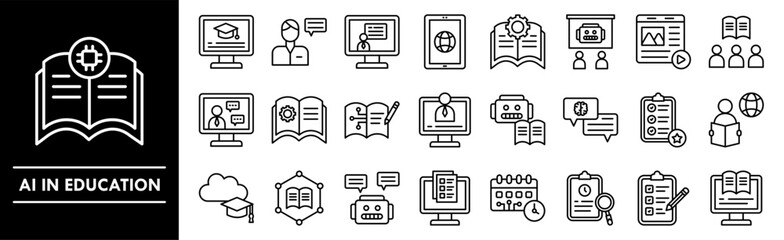 AI in Education icon collection set. Containing design education, technology, digital, ai, innovation