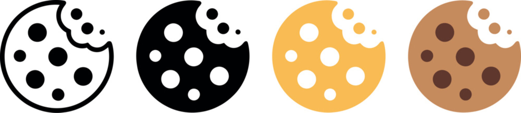 Four bitten cookies in different styles and colors