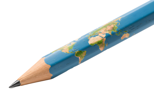 Creative global education concept: a pencil with the Earth's continents mapped on its barrel