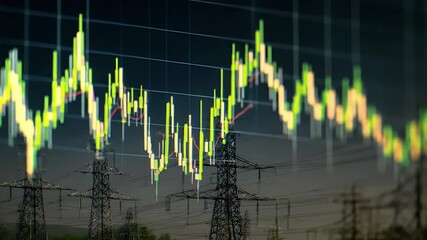 
A digital stock market graph with an electric power grid in the background, - Powered by Adobe