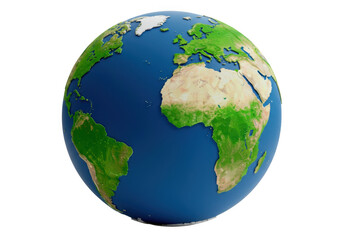 Realistic 3d model of planet earth showing continents and oceans isolated on transparent background
