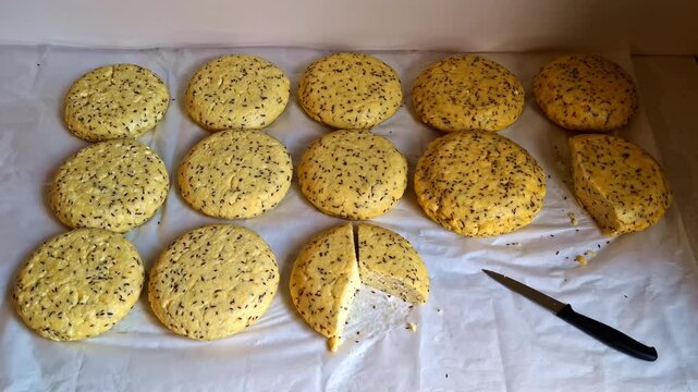 Traditional Latvian cheese with cumin prepared for Midsummer solstice celebration