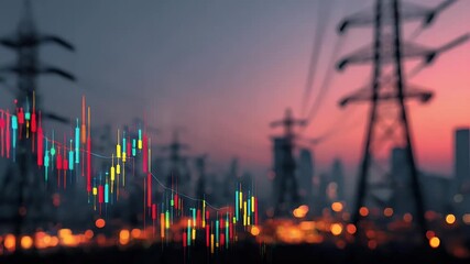 
A digital stock market graph with an electric power grid in the background, - Powered by Adobe