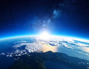 Obraz premium Earth from space, sunrise, milky way