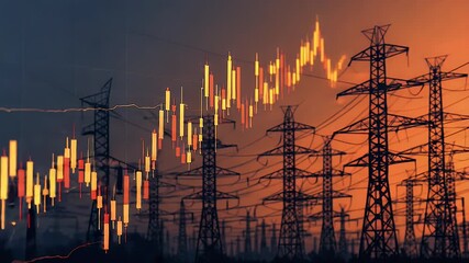 A digital stock market graph with an electric power grid in the background, - Powered by Adobe