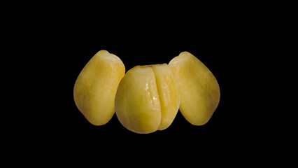 Peeled and  of Ripe Salacca zalacca (Salak, Snake Fruit) fruits isolated on  black background.