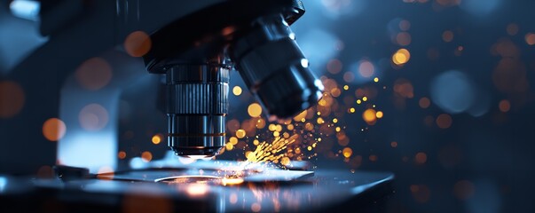 Microscope Lens Closeup Detailed Science Research Lab Technology tool study spark focus metal glass 