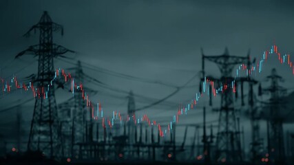 
A digital stock market graph with an electric power grid in the background, - Powered by Adobe