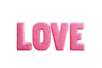 Pink Plush Love Lettering on Transparent Background for Romantic or Valentine's Day Themes