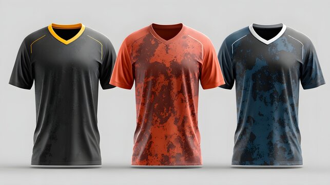 Modern athletic t-shirts showcase vibrant grunge designs and sharp collar accents for a dynamic look