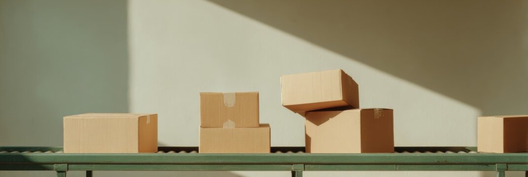 Modern Automated Warehouse Conveyor with Cardboard Boxes Premium Professional E-commerce Fulfillment Content for Business Marketing and Logistics Campaigns