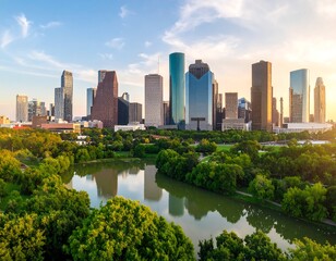 Obraz premium City skyline with park and reflection