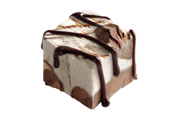 Decadent coffee mocha fudge ice cream scoop with rich chocolate swirls and creamy texture, isolated on transparent background in PNG style for premium dessert cutout and digital design projects